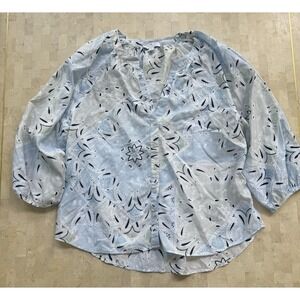 Ann Taylor Western Paisley Bandana Print Puff Sleeve Boho Top Blouse Travel L